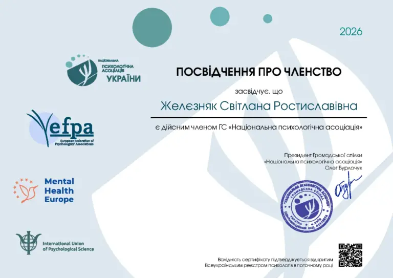 Посвідчення про членство в Національній психологічній асоціації, 2026
